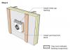 Step 6. Install vent hood trim block, metal cap flashing; seal top edge of flashing with sheathing tape. 
