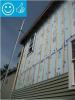 Right - XPS foam insulation is attached to the existing exterior wall with wood furring strips that serve as a nail base for the siding and are installed vertically to allow for drainage and drying behind the siding