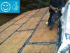 Right - Here, air control is established by taping the seams of the plywood panel sheathing. The roof sheathing is also trimmed flush with the wall sheathing to allow a simple and airtight connection between the roof and wall assemblies